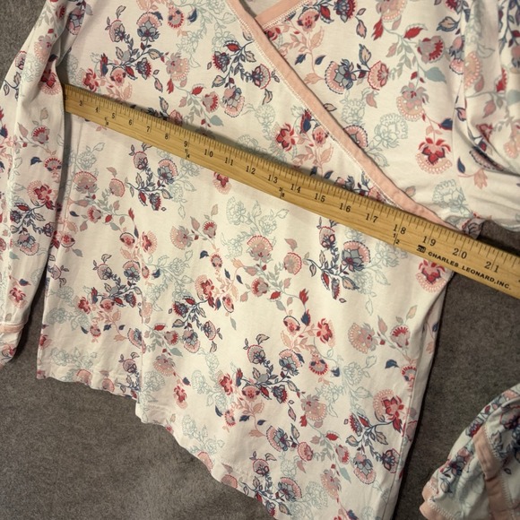 Garnet Hill Asian Wrap Pajama Set Womens Sz M White Floral Organic Lightweight - Picture 13 of 13